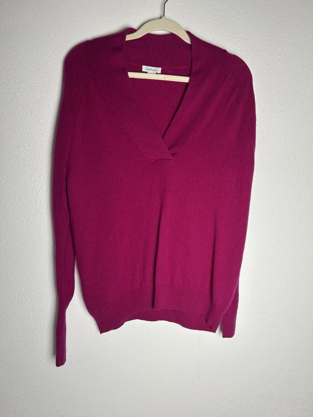 Sundance 100% Cashmere Magenta Basic V Neck Zadie Sweater Size Med